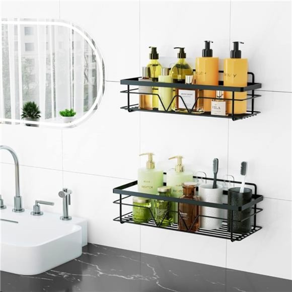 5 Pack Shower Caddy Shelves Organizer with 4 Hooks, Self Adhesive Rack Storage - Picture 6 of 8